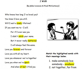 Song Worksheet: 'I Will' by the Beatles
