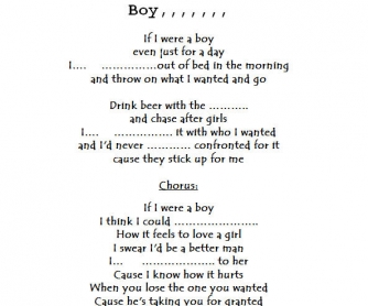 Song Worksheet: If I Were A Boy by Beyonce