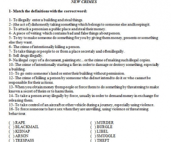 Crime Vocabulary Worksheet