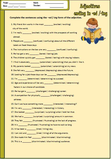 Adjectives in -ed and -ing Worksheet