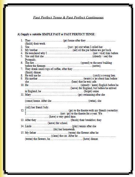 Past Perfect Vs Past Perfect Continuous Worksheet