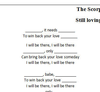 Song Worksheet Still Loving You By The Scorpions