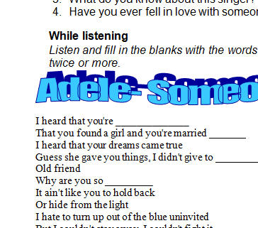 Song Worksheet Someone Like You By Adele Alternative V