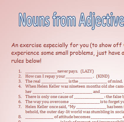 Nouns From Adjectives [Nouns In -NESS]