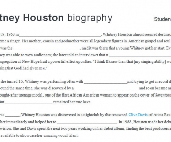 Whitney Houston: Biography Pairwork Worksheet