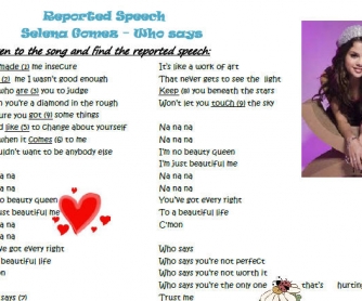 Reported Speech Song Worksheet: Who Says by Selena Gomez
