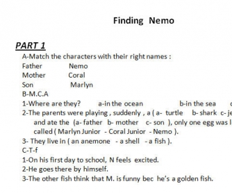 Movie Worksheet: Finding Nemo