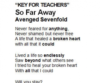 Song Worksheet: So Far Away By Avenged Sevenfold