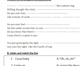 Song Worksheet: Fireworks by Katy Perry