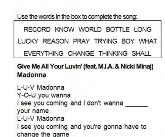 Song Worksheet: Give Me All Your Luvin' by Madonna