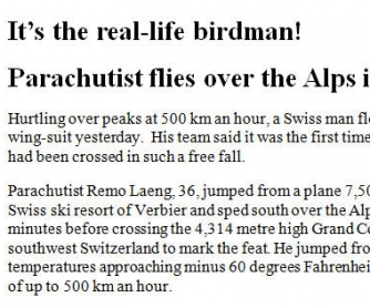 Birdman: Wingsuit/skydiving Pairwork Activity