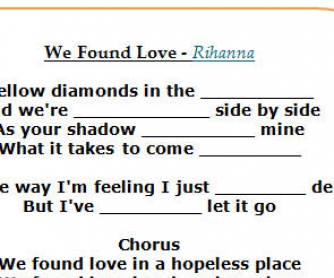 Song Worksheet: We Found Love by Rihanna