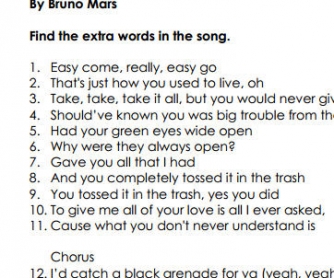Song Worksheet: Grenade By Bruno Mars [2nd Conditional Lesson Plan]