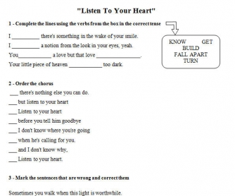 Song Worksheet: Listen To Your Heart by Roxette