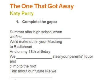 Song Worksheet: The One That Got Away by Katy Perry