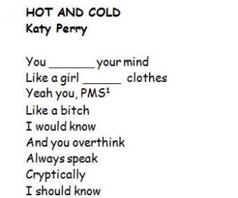 Song Worksheet: Hot And Cold by Katy Perry