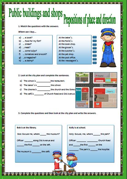 vocabulary worksheet directions Place Direction Prepositions of and Worksheet