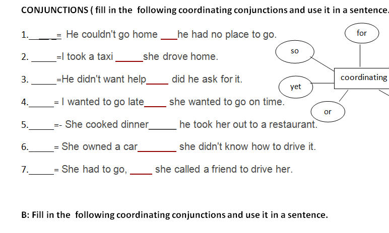 subordinating conjunctions worksheet