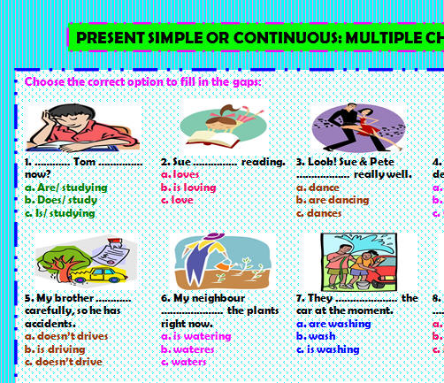 Simple Or Continuous Present Multiple Choice