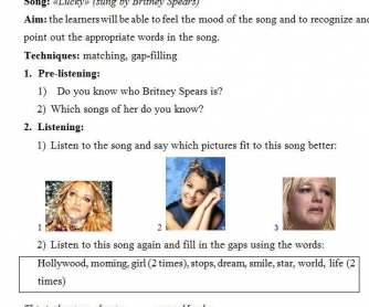 Song Worksheet: Lucky by Britney Spears