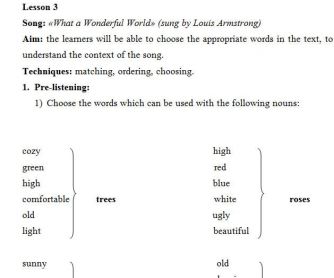 Song Worksheet: What A Wonderful World by Louis Armstrong