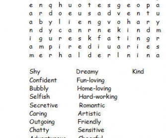 Character Adjectives Wordsearch
