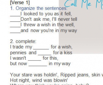 Song Worksheet: Call Me Maybe by Carly Rae Jepsen