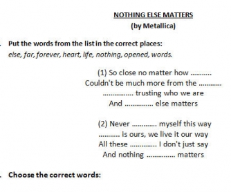 Song Worksheet: Nothing Else Matters by Metallica