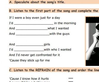 Song Worksheet: If I Were A Boy by Beyonce [Alternative]