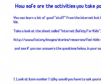 Kids Internet Safety Worksheet