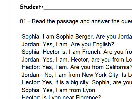 Where Are You From Reading Comprehension Dialogue Based Test