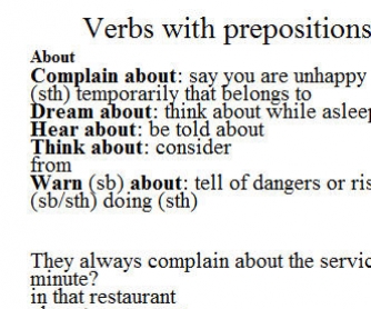 Verbs and Prepositions [ABOUT and FROM]