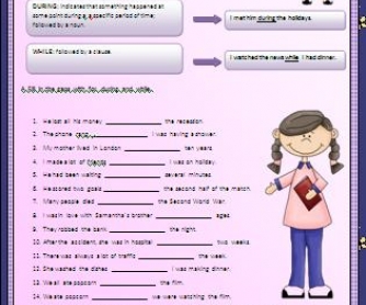 For, During, While: Prepositions Worksheet