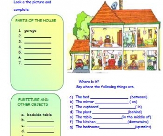 Rooms in the House and Prepositions Worksheet