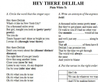 Song Worksheet: Hey There Delilah by The Plain White Ts
