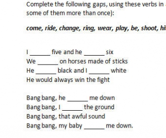 Song Worksheet Bang Bang By Nancy Sinatra Alternative