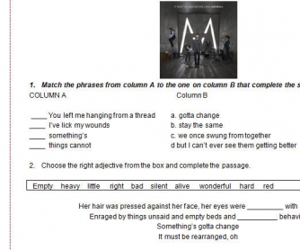 Song Worksheet: Goodnight, Goodnight by Maroon 5