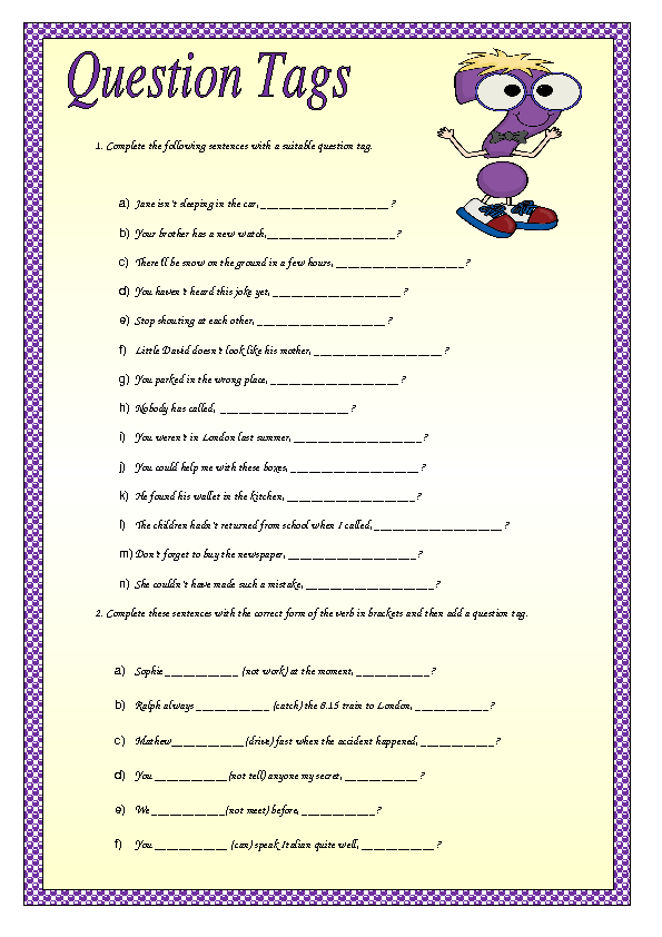 tag questions worksheet