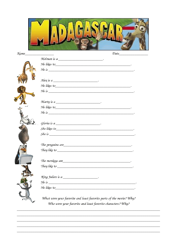 worksheet esl activities Worksheet: Madagascar Movie