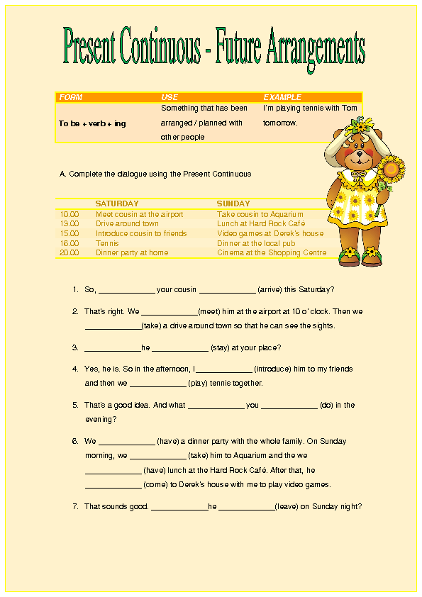 Present Continuous For Future Arrangements Worksheet With Answers