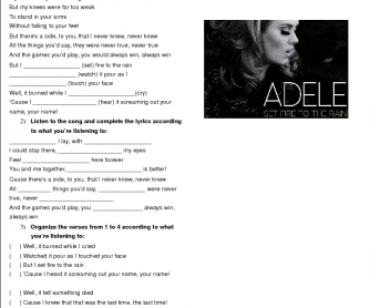 Simple Past Song Worksheet: Set Fire to the Rain by Adele