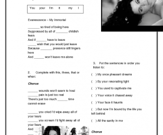 Song Worksheet: My Immortal by Evanescence