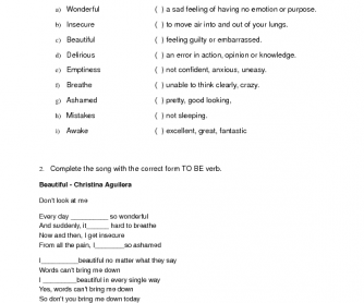 Song Worksheet: Beautiful by Christina Aguilera