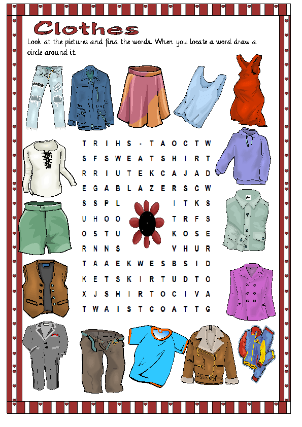 clothes wordsearch puzzle