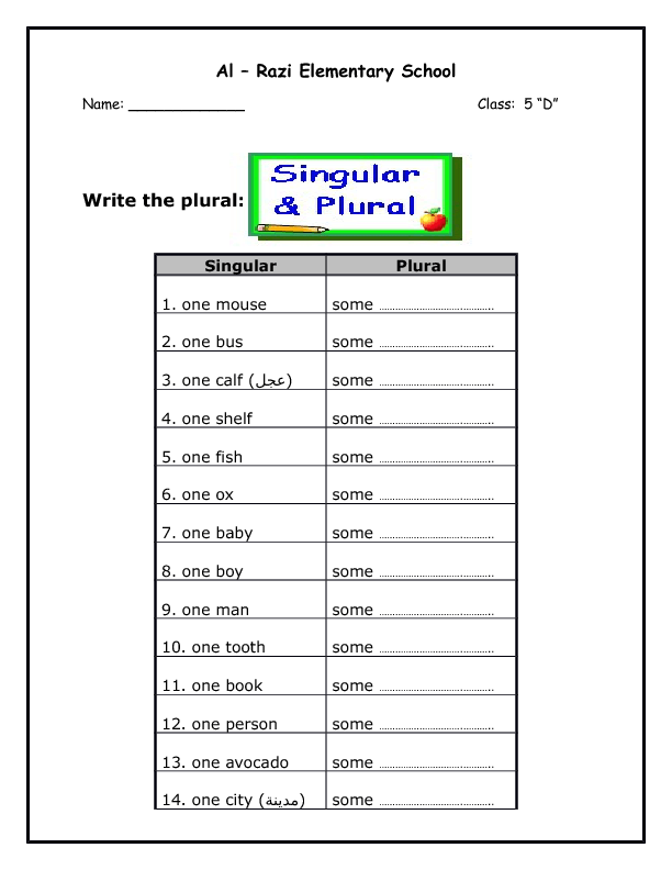 Plural Nouns Worksheet