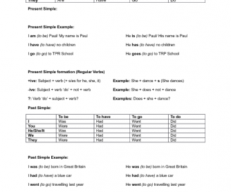 Present and Past Simple plus Common Irregular Verbs