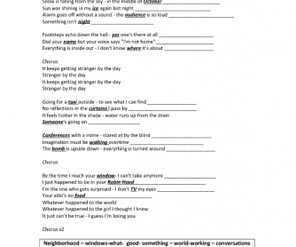 Song Worksheet: Stranger by the Day by Shades Apart