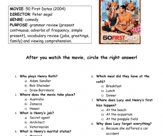 Movie Worksheet: 50 First Dates