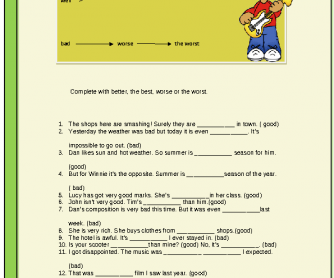 Irregular Comparatives and Superlatives Worksheet