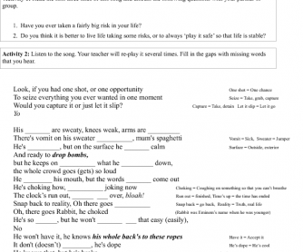 Song Worksheet: Lose Yourself by Eminem